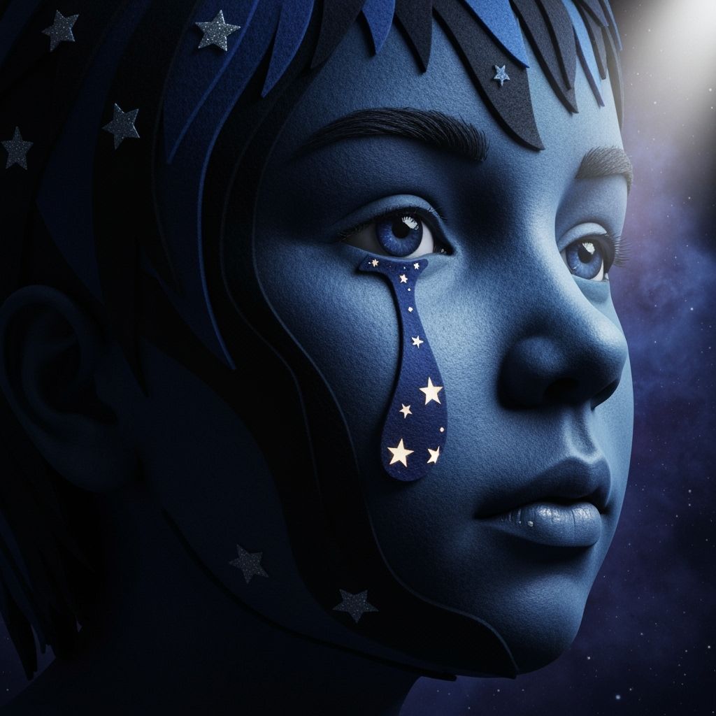 Felt Child Portrait with Starry Tear, Surreal Allegory