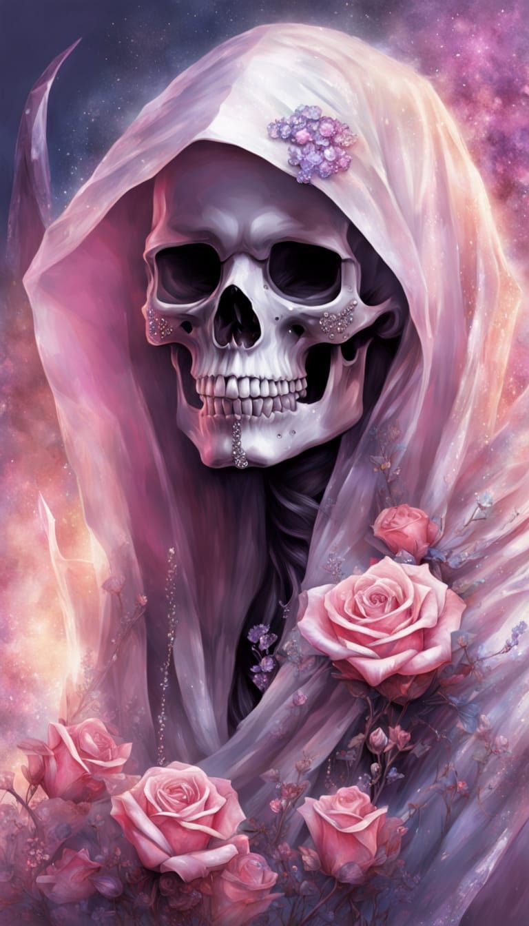Surrealism Female Grim Reaper in a Glamorous, Crystal-Encrus...