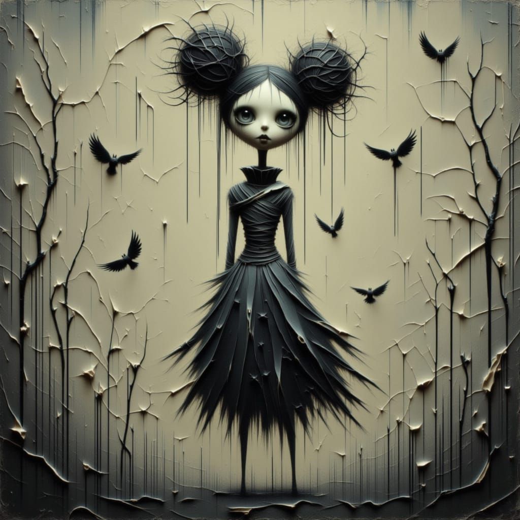 Whimsical Burtonesque Figure in Sepia Tones