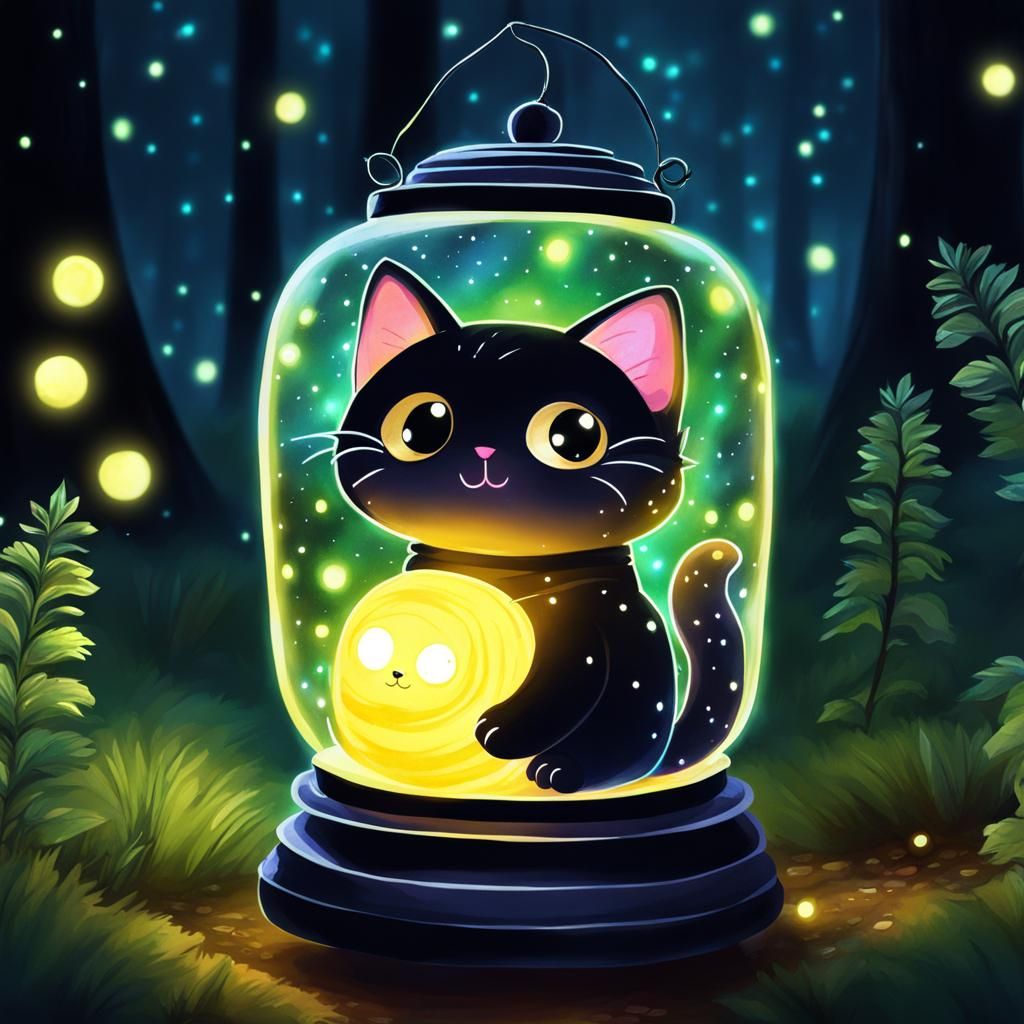 Glowing Glow-worm Flies Through Galaxy in Watercolour