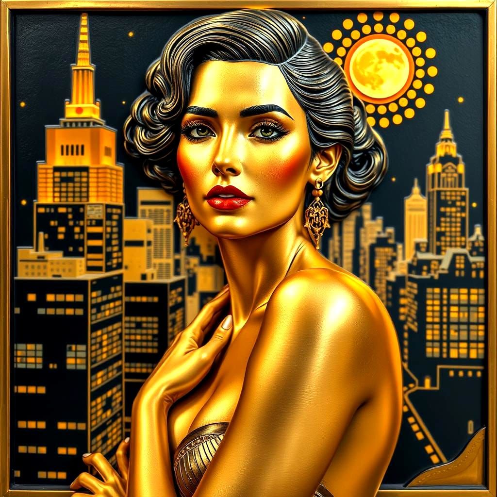 Art Deco Gold Sculpture of a Woman in Relief