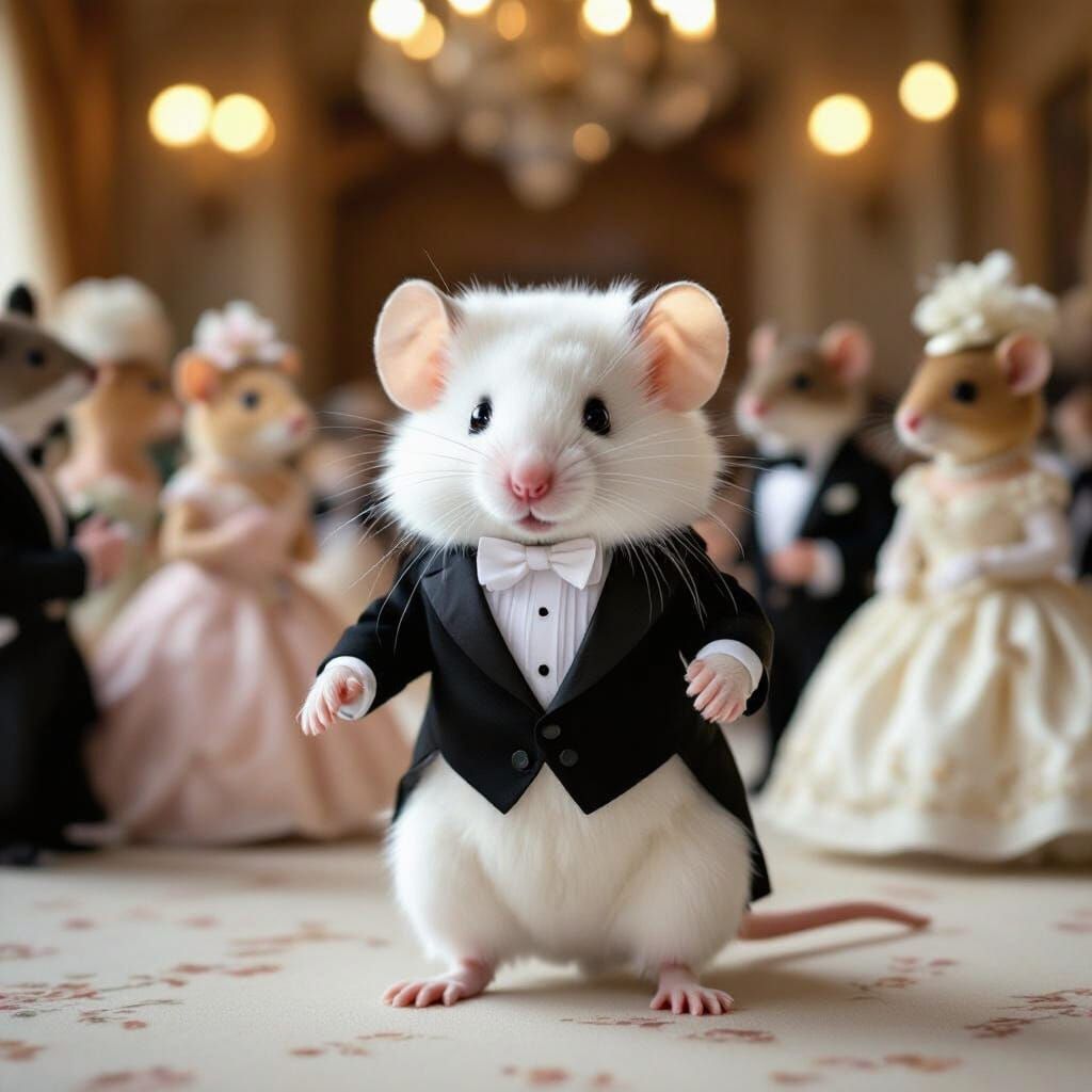Proud Mouse in Ballroom, Vintage Illustration Style