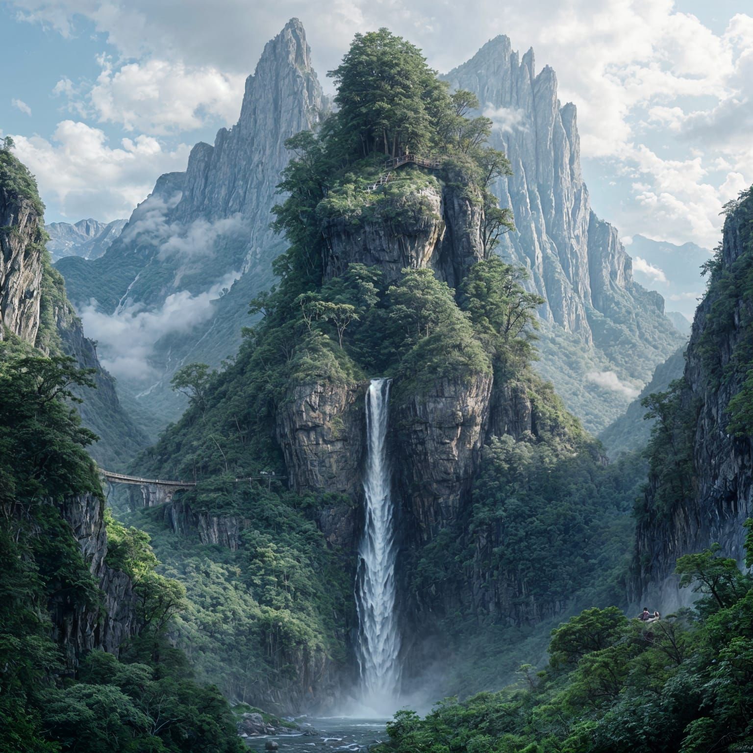 Waterfall Flows From Mountain Woman