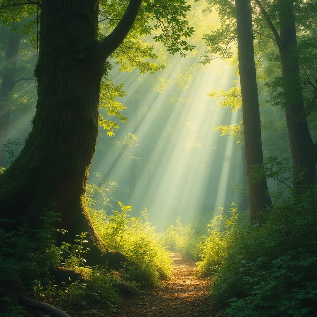 Sunlight Through Forest Leaves in Ethereal Style
