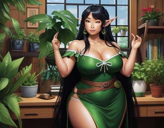Curvy Elf Woman in Comic Book Art Style
