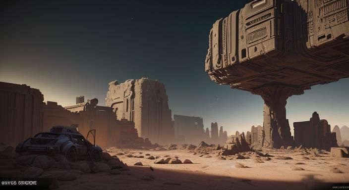 Desert Planet Ancient City Ruins at Night