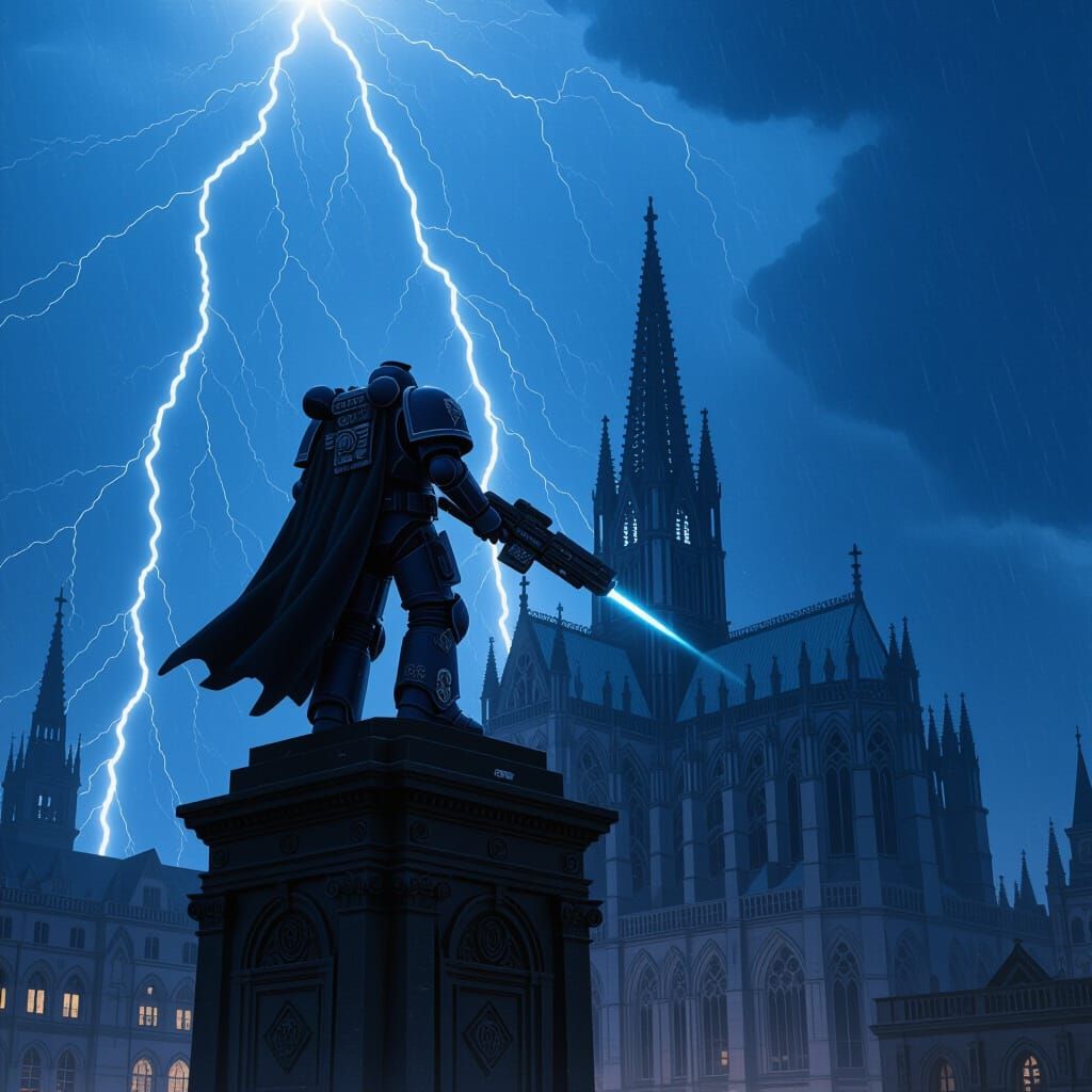 Space Marine Awaits Destiny in Gothic Cathedral