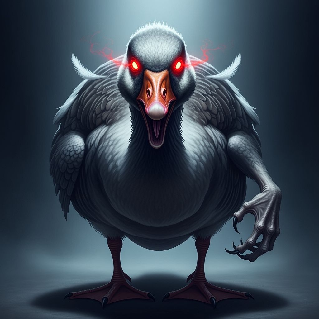 Menacing Goose with Glowing Eyes in Gothic Style