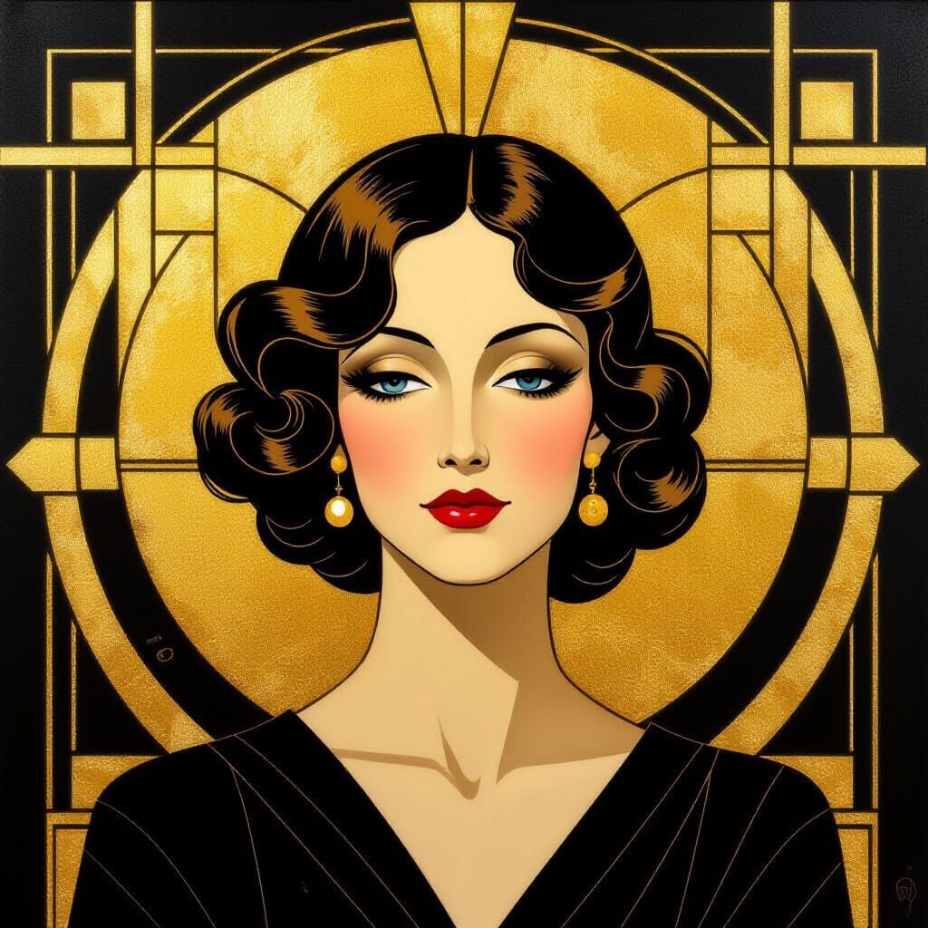 Art Deco Muse: Golden Geometric Portrait