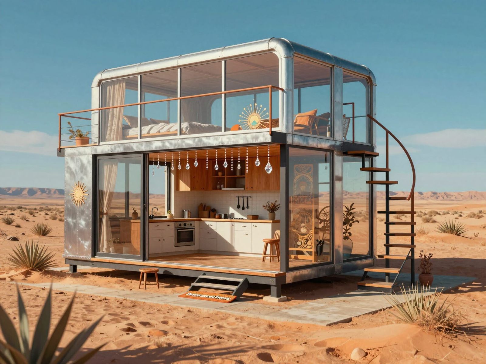 Minimalist Glass Home in Desert Landscape