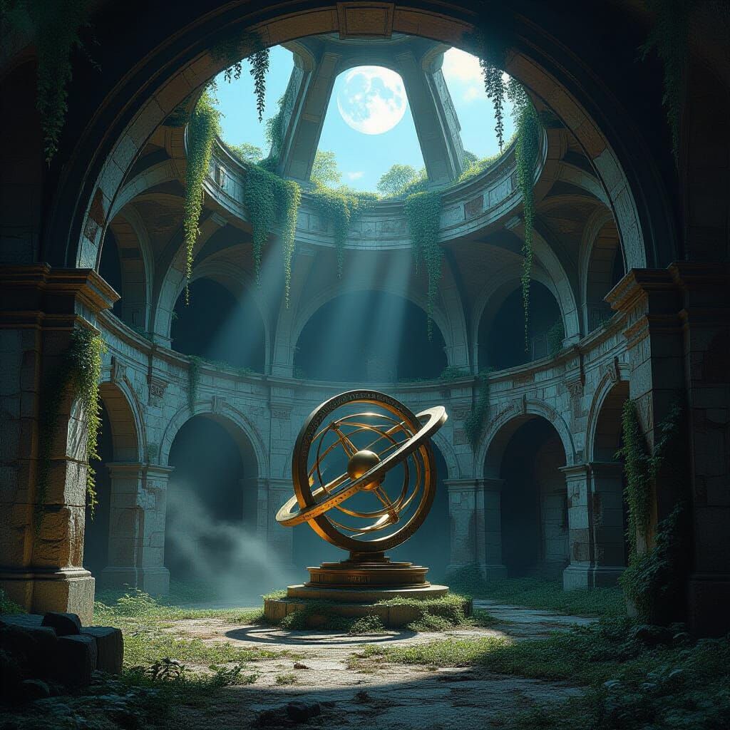 Overgrown Ancient Observatory Ruin with Orrery