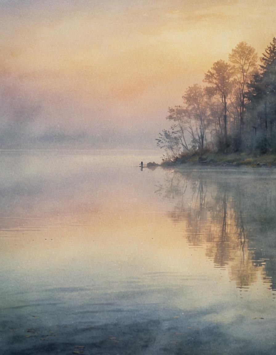 Impressionist Dreamscape: Misty Lake at Dawn