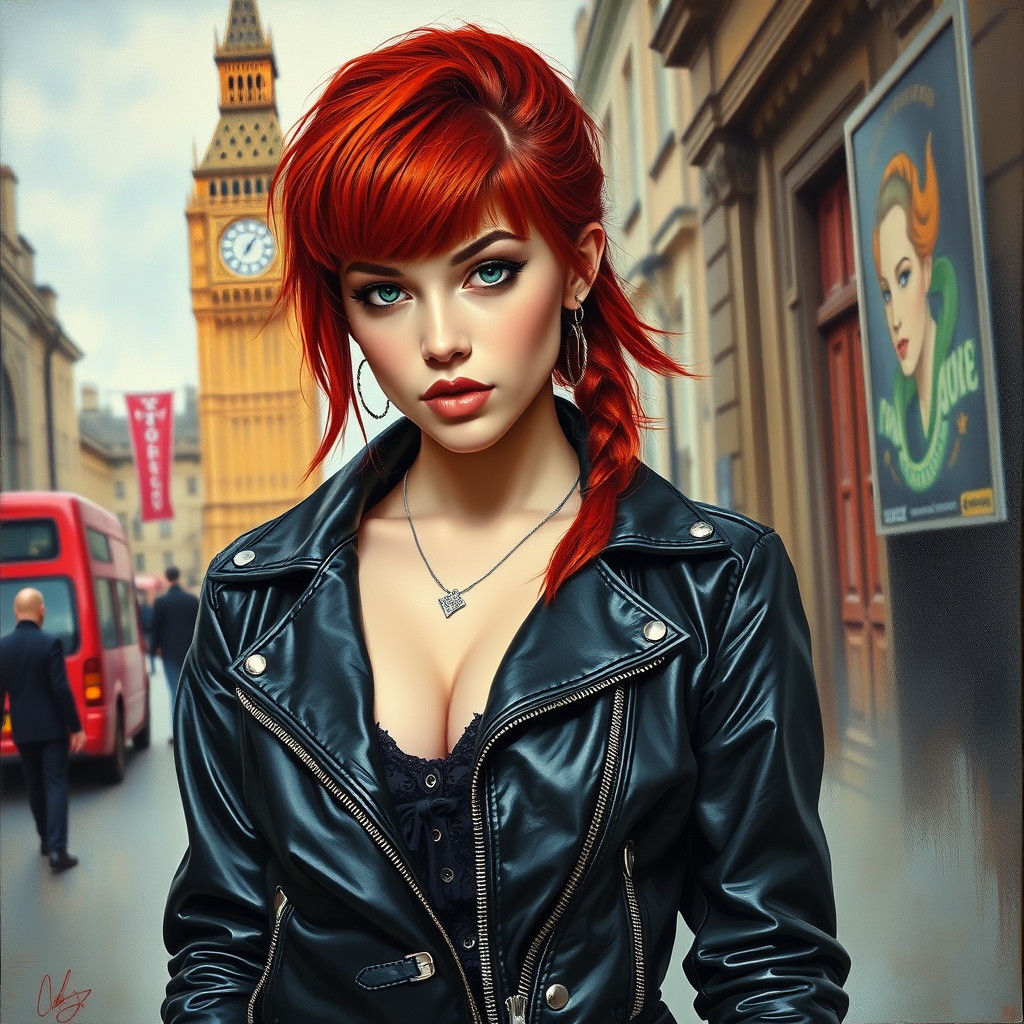 Punk Girl Portrait in Oil Painting Style