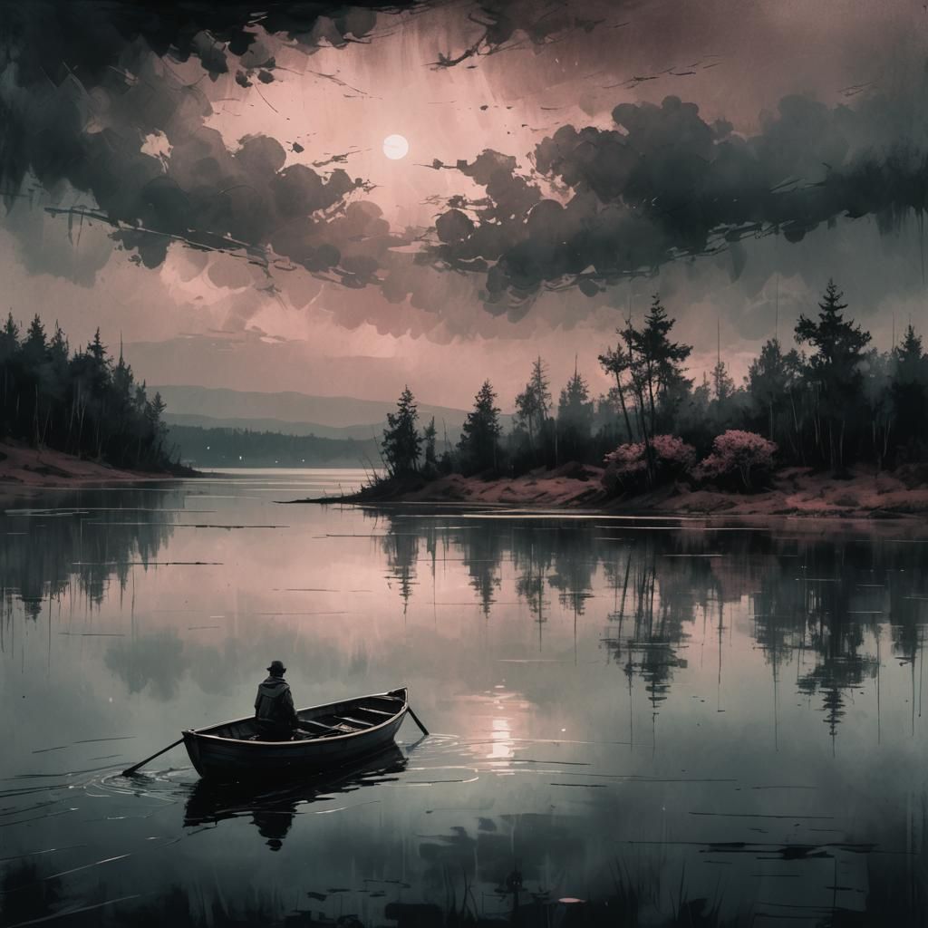 Poignant Lake Scene in Expressionistic Style