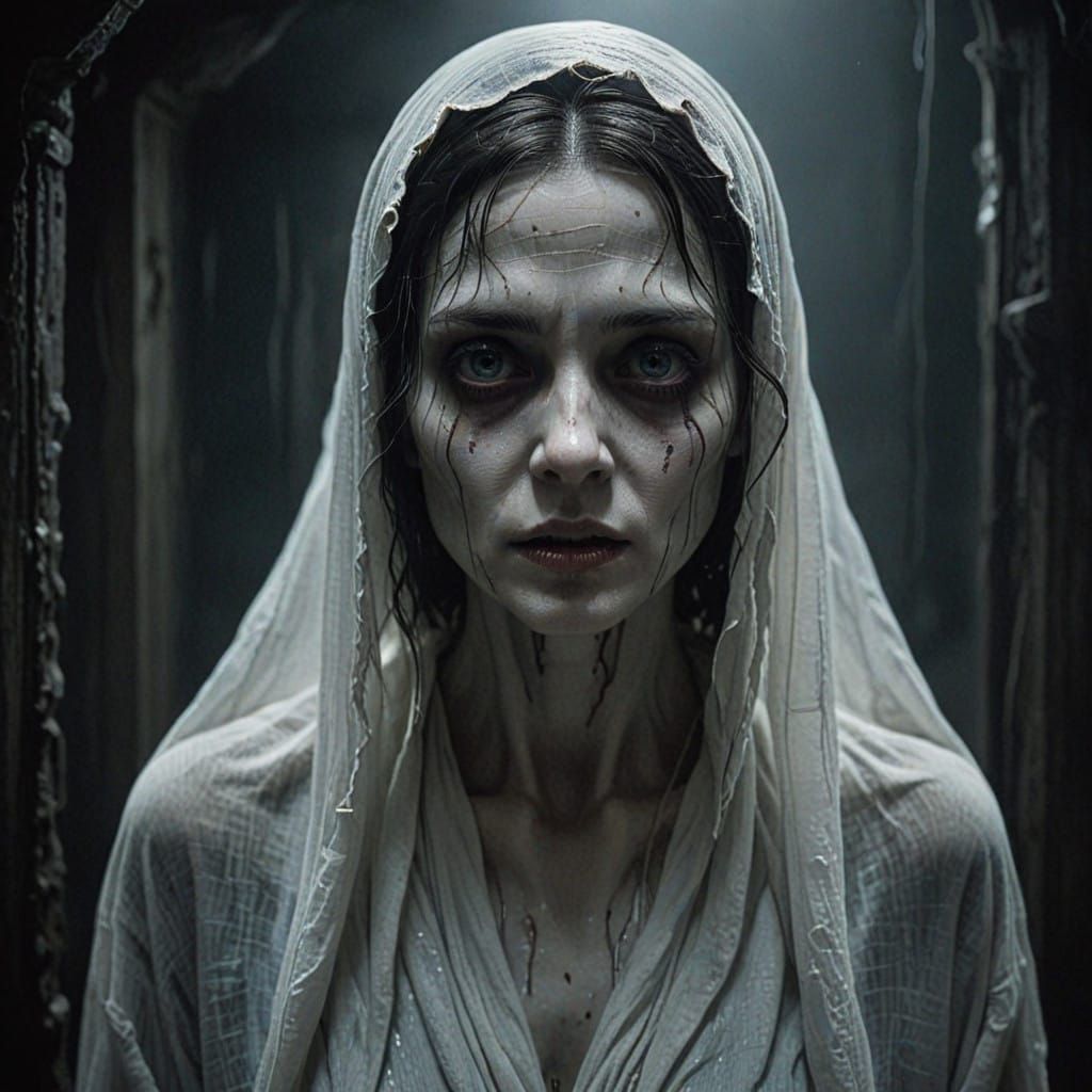 Ethereal Horror Nun in Dark, Gritty Style