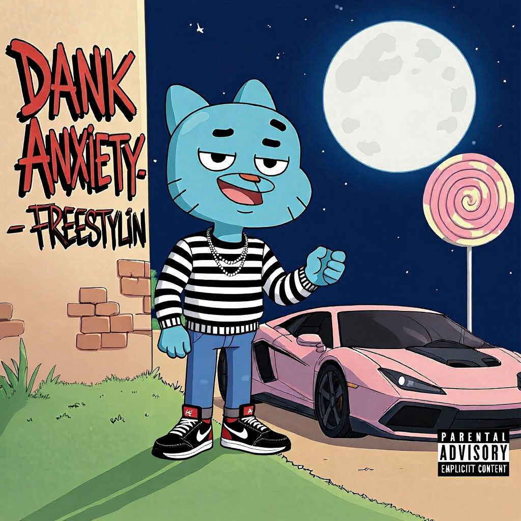 Gumball Watterson Album Cover Art in Comic Book Style
