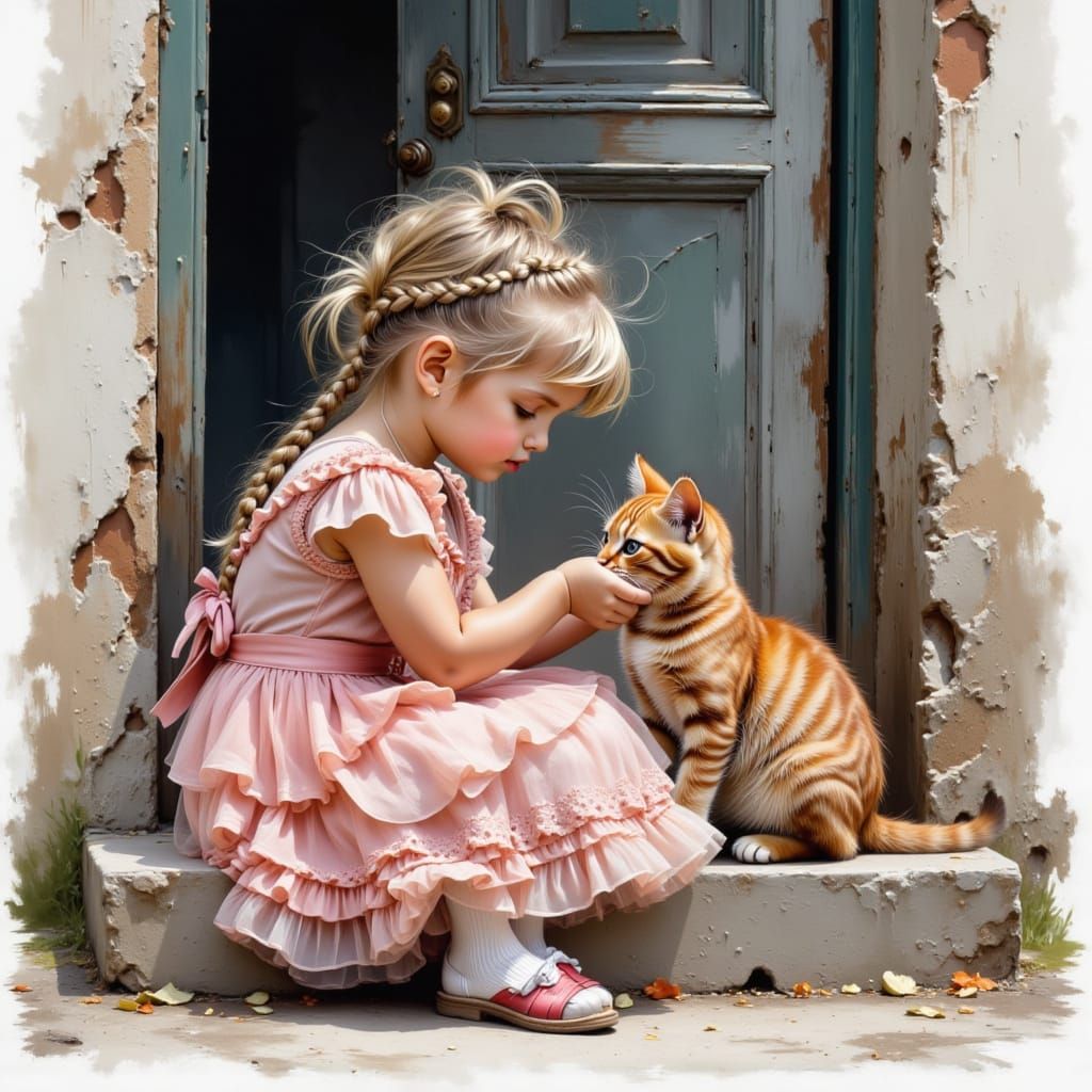 Girl with Cat: Charming Watercolor Portrait