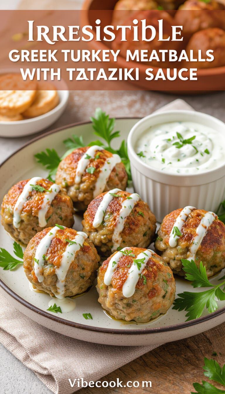 Juicy Greek Turkey Meatballs with Tzatziki Sauce