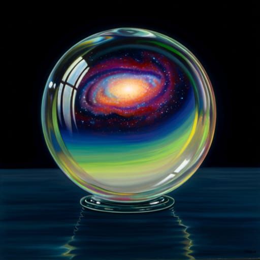 Vibrant Liquid Galaxy in Glass Sphere Oil Painting