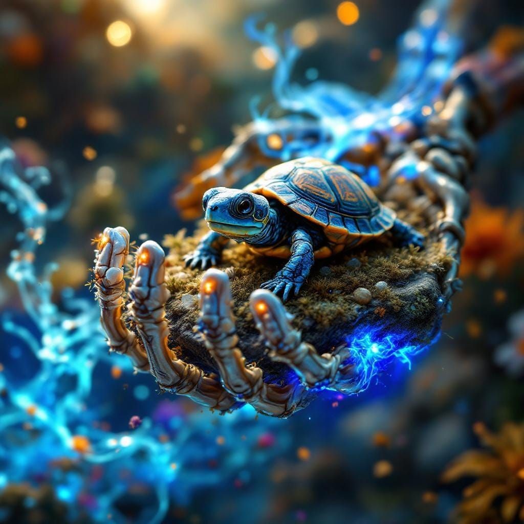 Mystical Tortoise in Skeleton Hand: Matte Painting