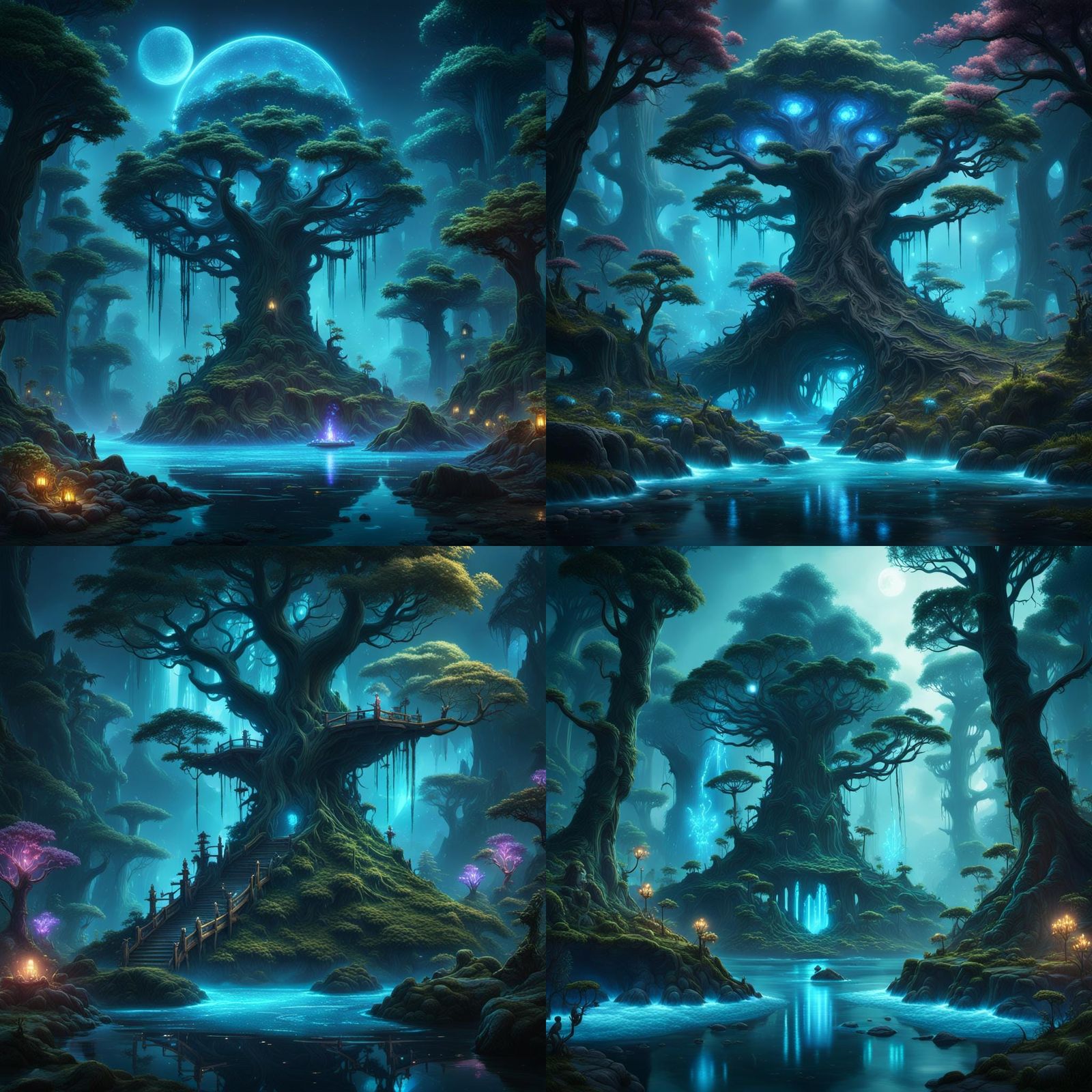 Bioluminescent Forest Island Concept Art