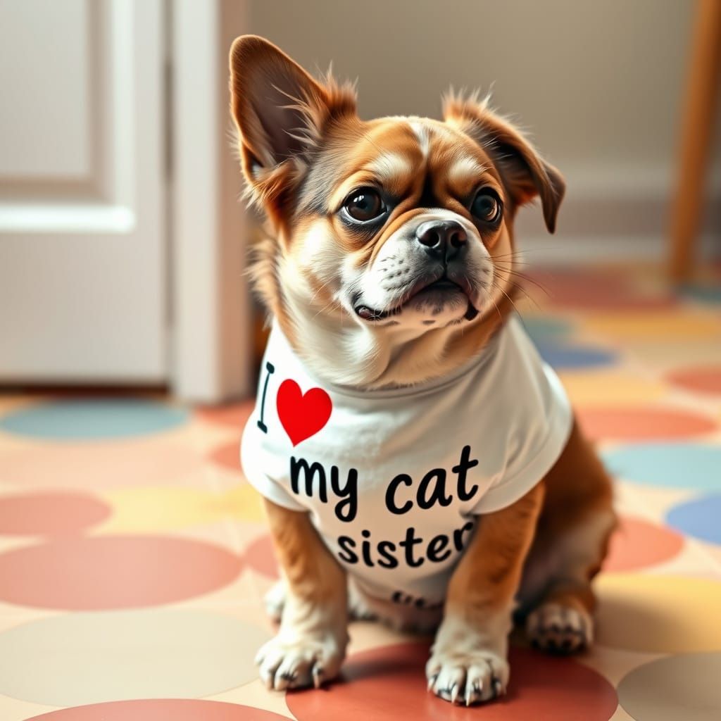 Dog T-Shirt Message in a Photorealistic Style