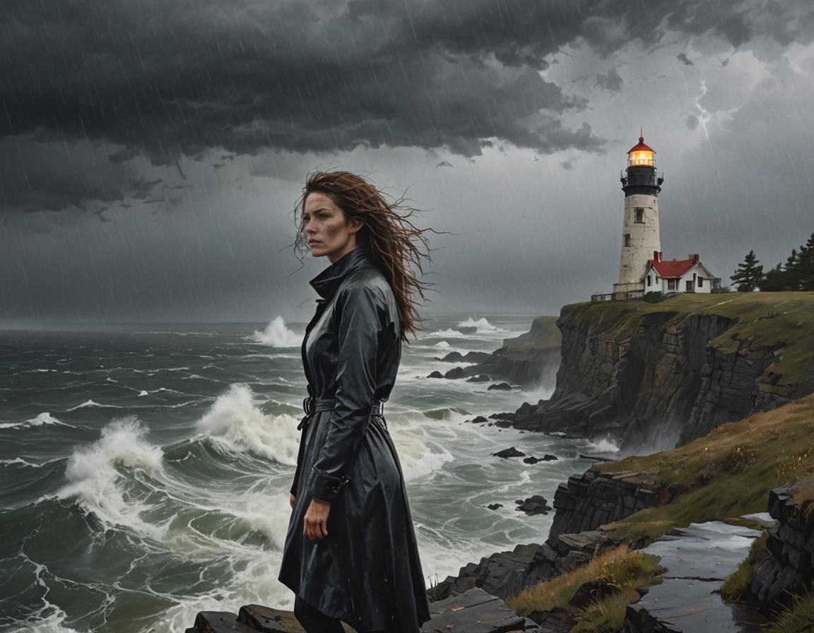 Stormy Cliffside Vigil by Lighthouse