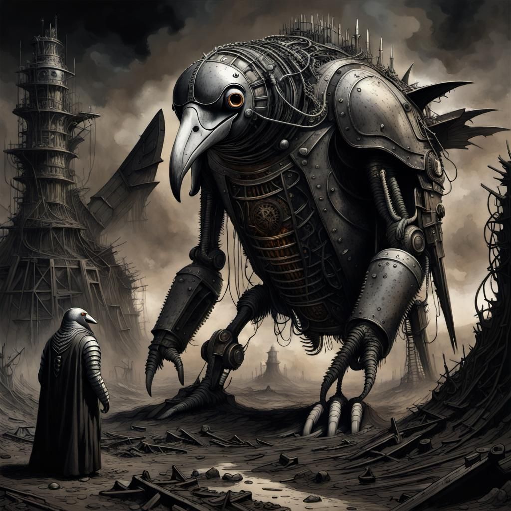 Armored Mechanical War Penguin in Bleak Wasteland
