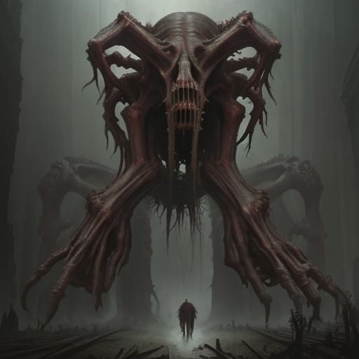 Surreal Horror Landscape of Ribs and Hands