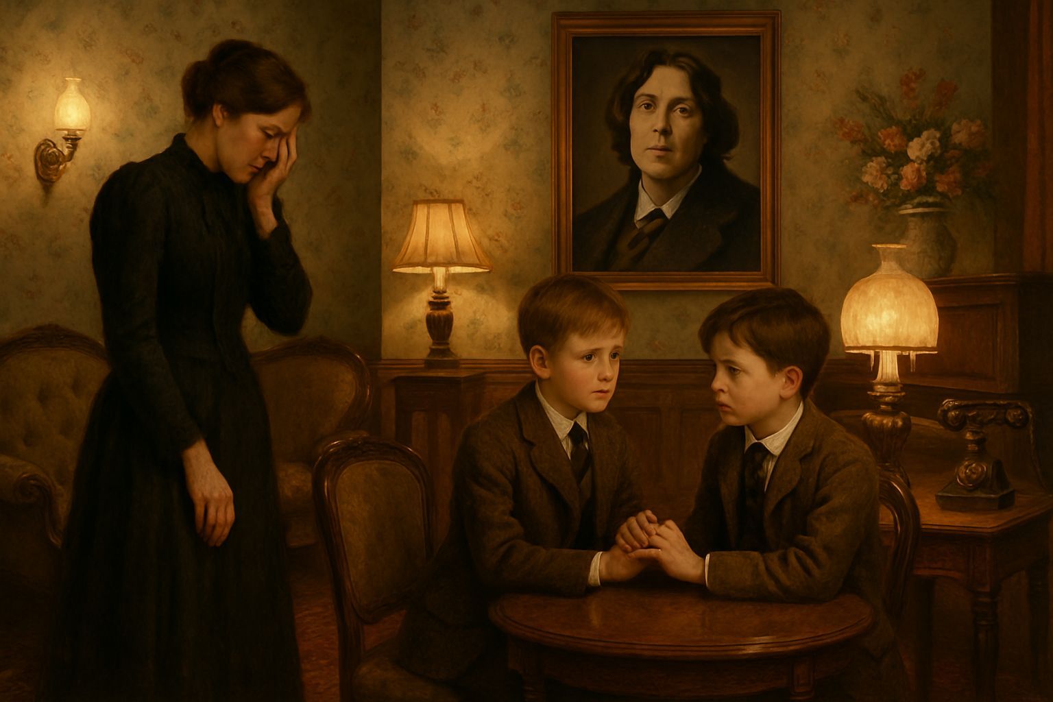 Victorian Family Receives Bad News in Ornate Drawing Room