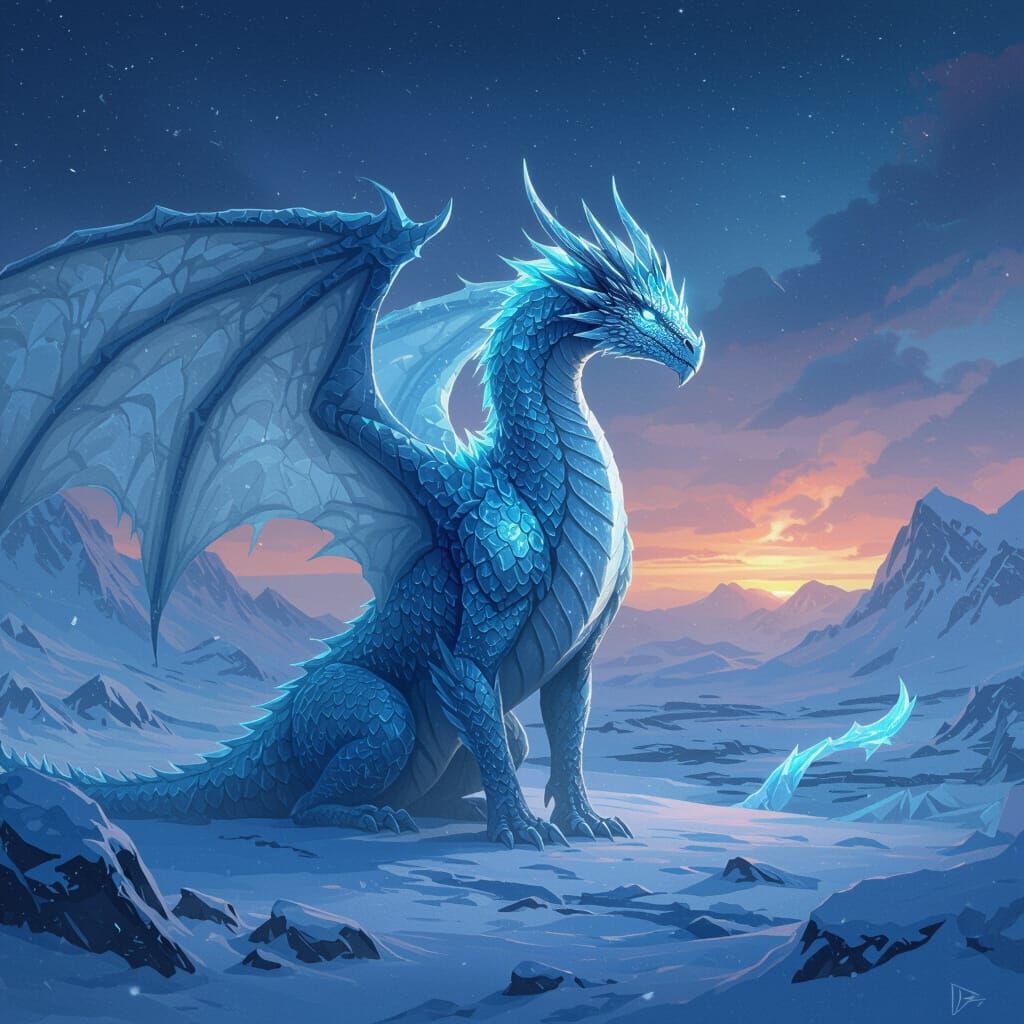 Majestic Ice Dragon in Frozen Landscape