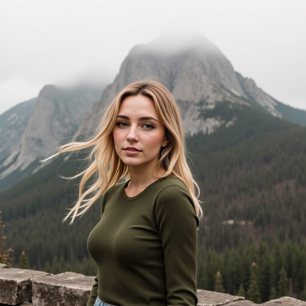 Woman Ascends Steep Mountain