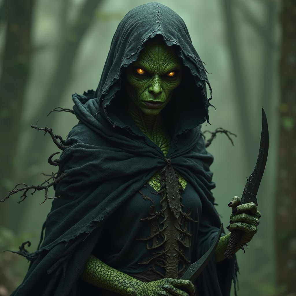 Sinister Yuan-Ti Assassin in Gothic Style