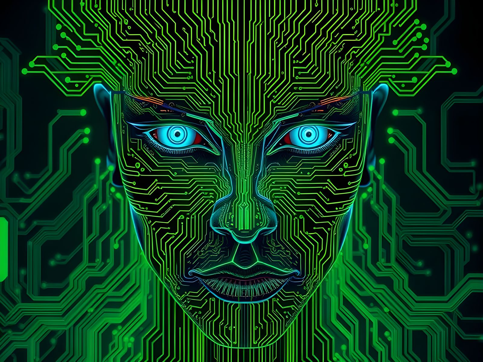 Futuristic 3D Face in Neon Circuitry Style
