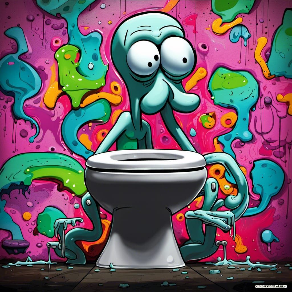 Squidward on Toilet in Graffiti Splash Art
