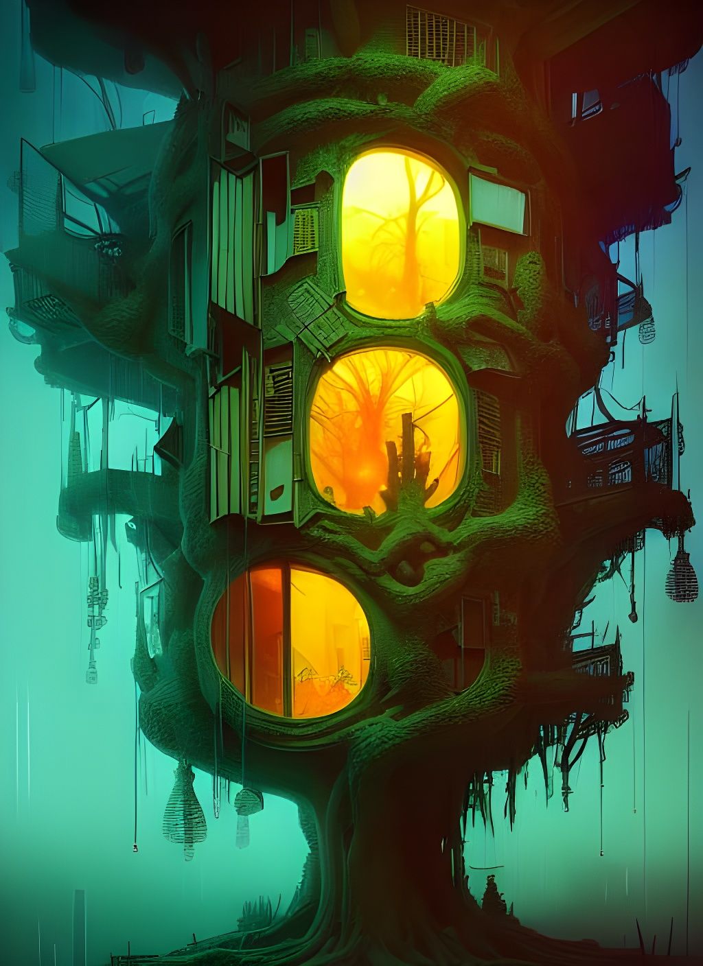 Tree Apartment in Hyperdetailed Fantasy Style