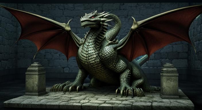 dragon in detailed crypt background depth with 10 layers opt...