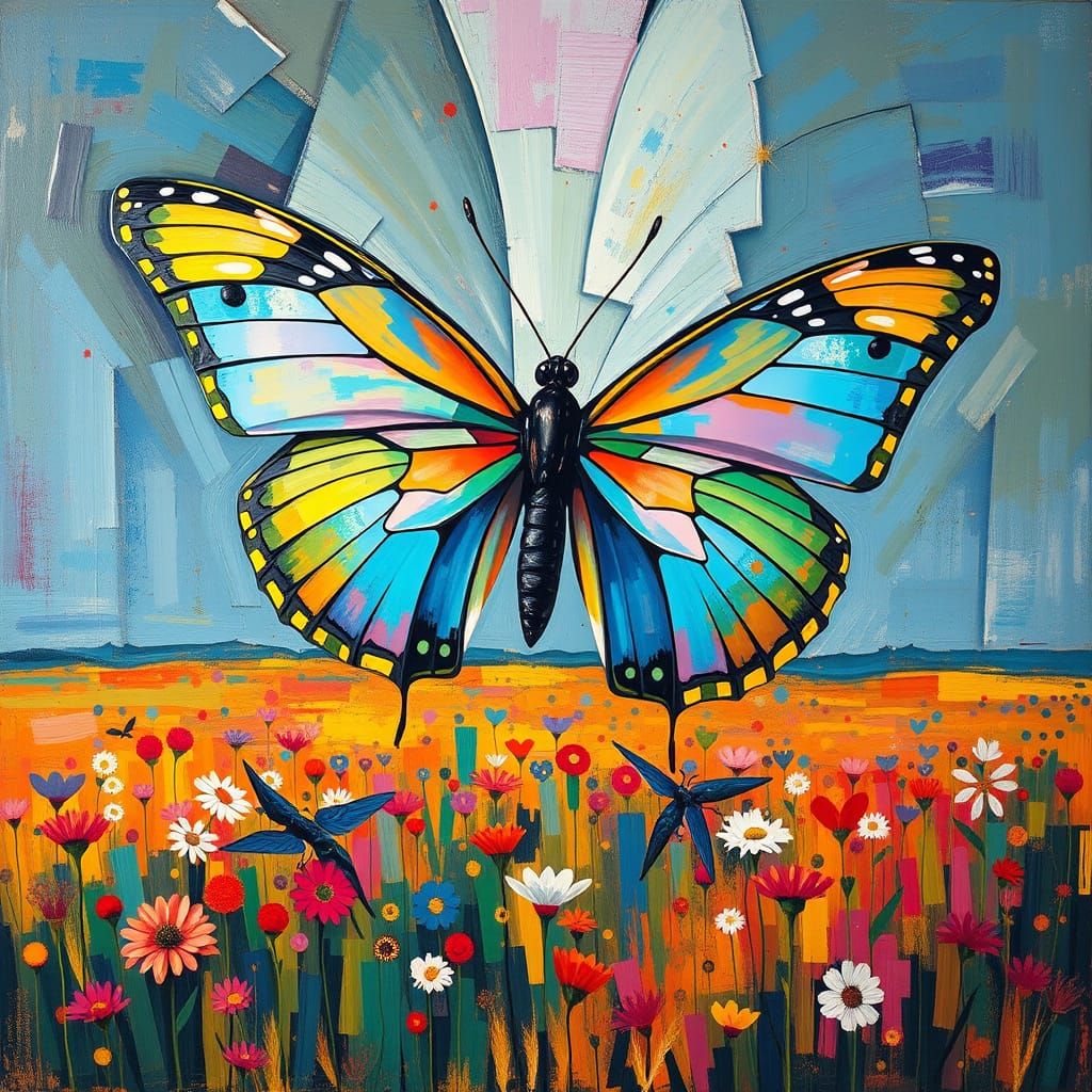 Fractured Iridescent Butterfly in a Vibrant Avant-Garde Land...