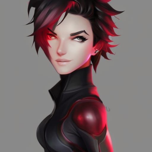 Rwby characters Ruby Rose head and shoulders portrait, 8k re...