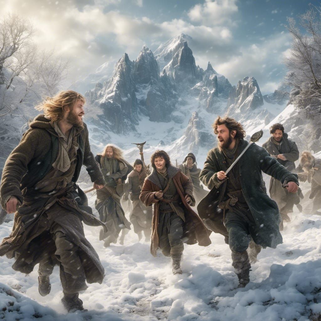 Hobbits Play in Snow, Hyperreal Style