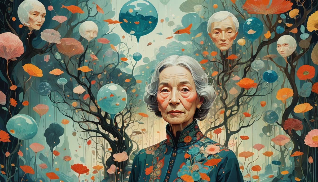 Surreal Portrait of Woman with Ancestral Visions