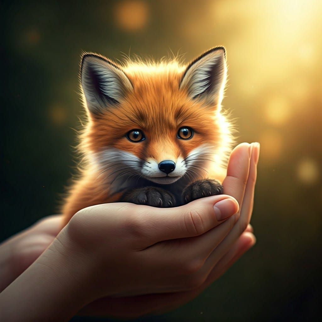 Tiny Baby Fox in a Gentle Palm