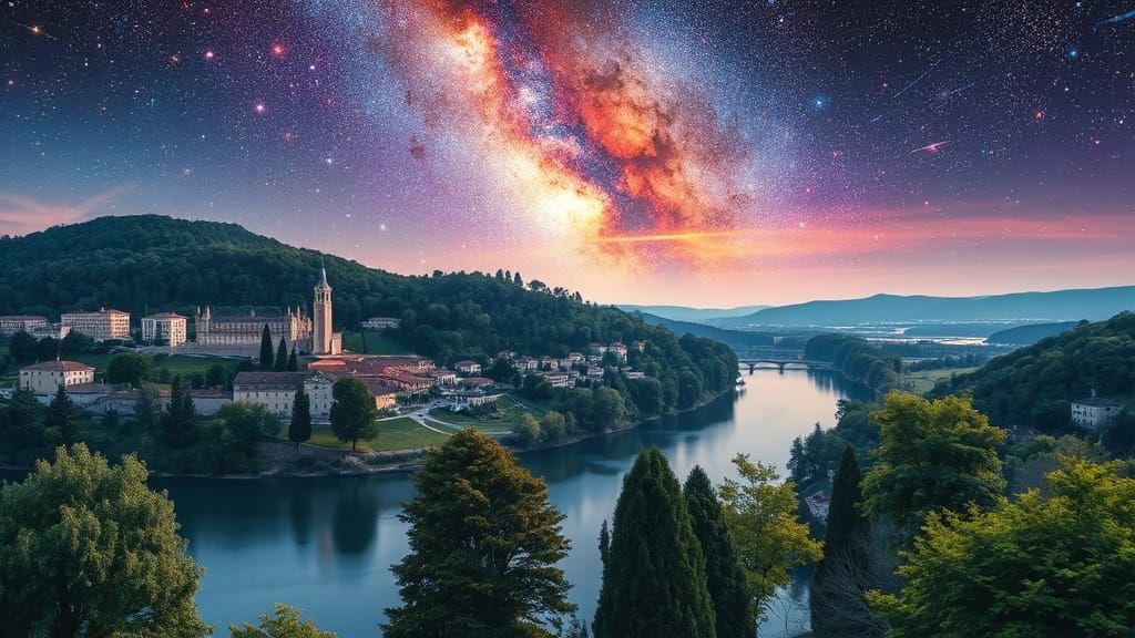 Ethereal Avignon Landscape Under Starry Night Sky