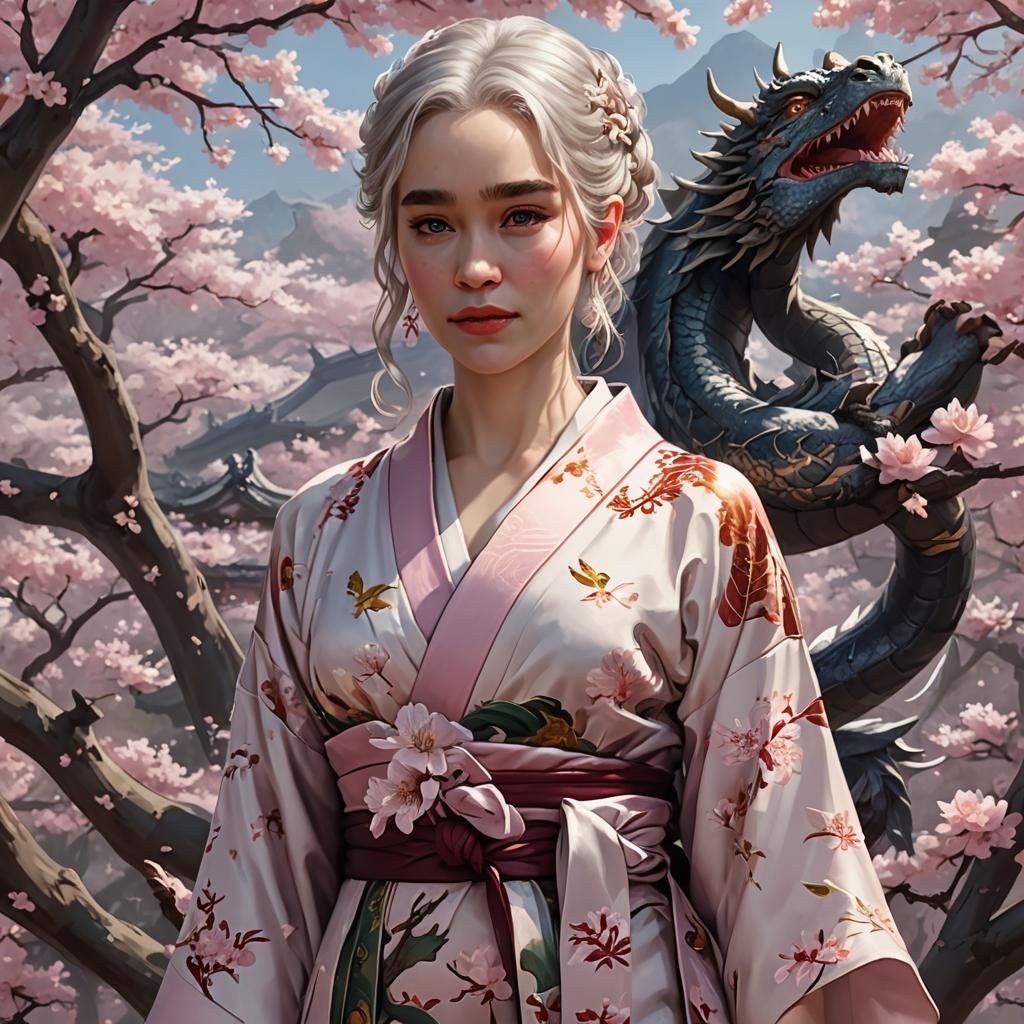 Emilia Clarke with Baby Dragon in Anime Style