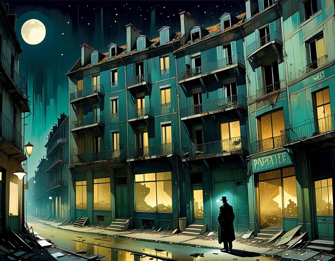 French Suburb Street View in Cartoon Art Style