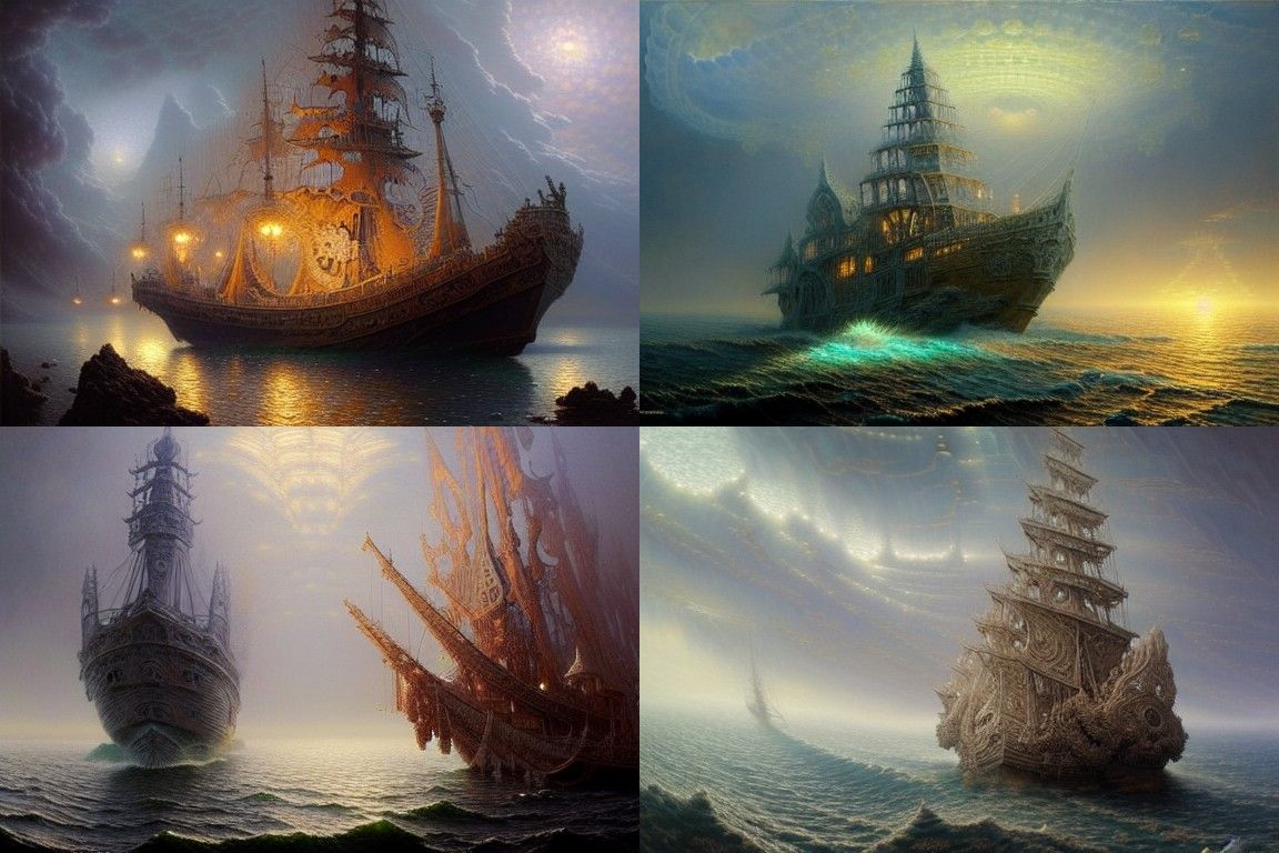 Opalescent Marble Ghost Ship Sculpture