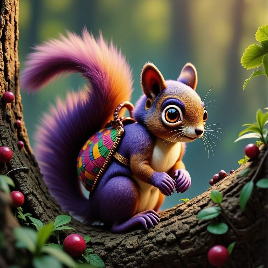 Happy Squirrel with Backpack in Hyperrealistic Style