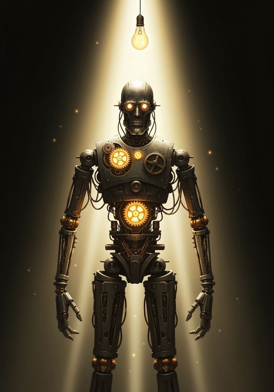 Steampunk Automaton of Genius with Dramatic Light