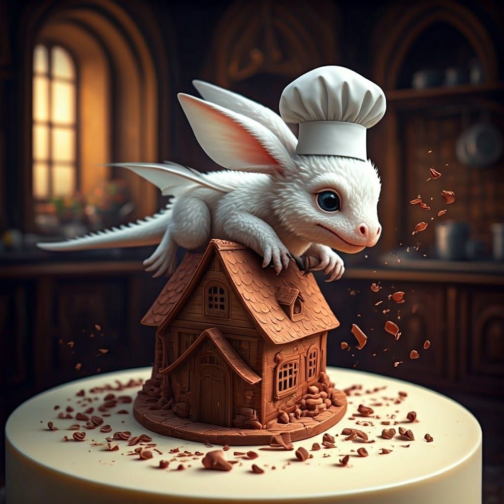 Bunny Dragon Chef Carving Chocolate Fairy House