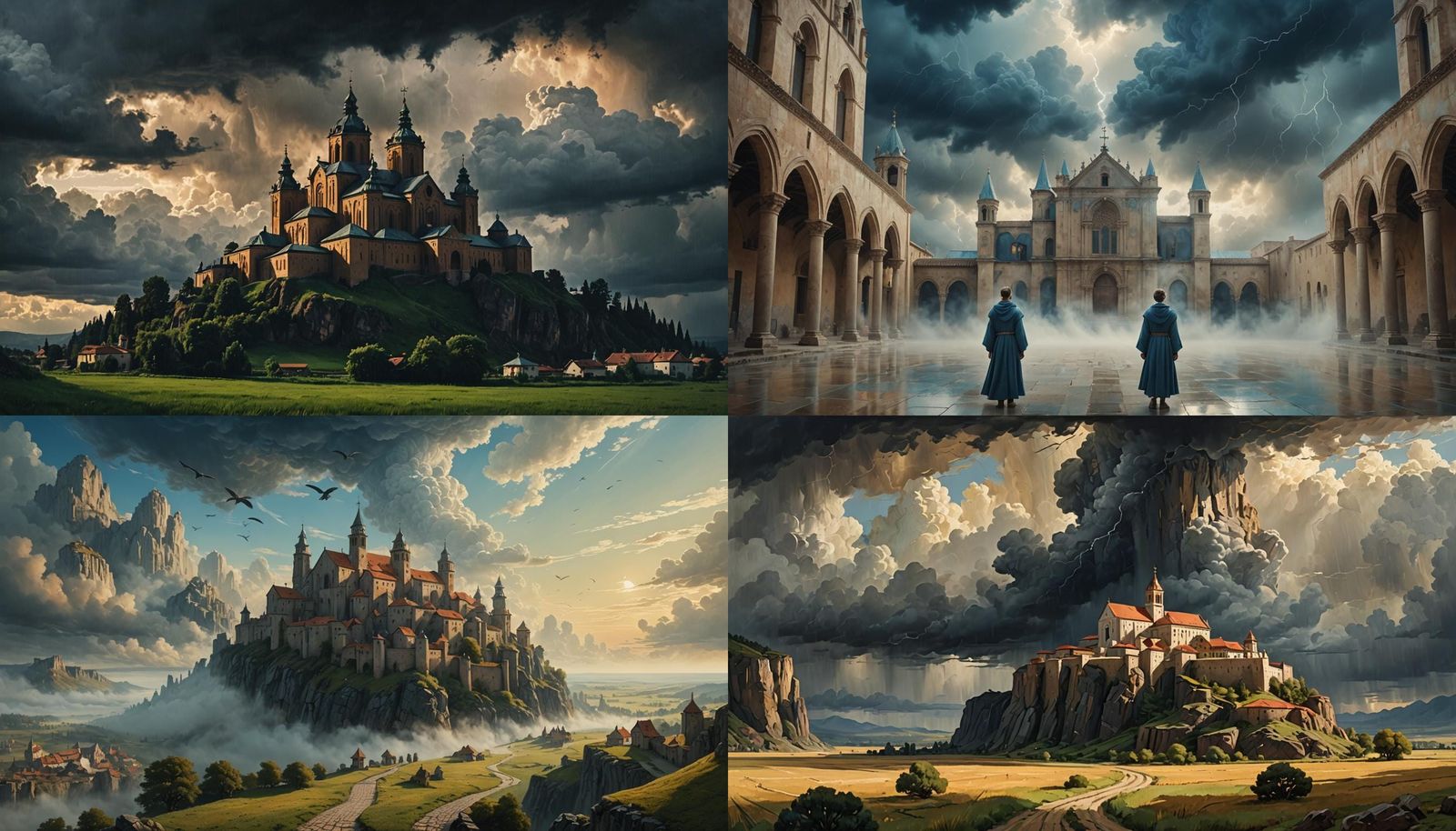 Monasteries Under Starry Skies and Distant Storms